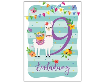 9th Birthday Invitation Cards for Girls Llama 9th Birthday Invitations Kids (for 6 to 12 people)