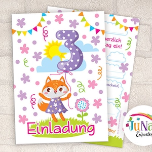 Einladungskarten zum 3. Geburtstag Mädchen Fux Einladungen dritte Geburtstag Kindergeburtstag (für 6 bis 12 Personen)