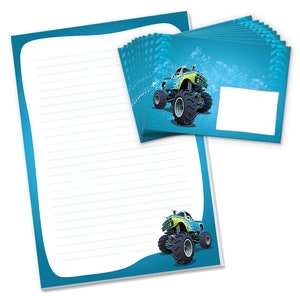 Stationery as notepad 15 envelopes monster truck children's motif image 6