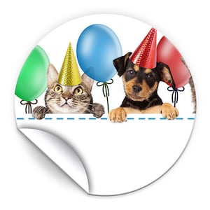 Aufkleber Katze und Hund Namensaufkleber Etiketten für Geschenkverpackung, 4 cm/rund (Set aus 12, 16, 24, 36, 48, 60, 72 oder 96 Stück)