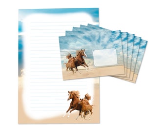 Stationery as notepad + 15 envelopes two horses children's motif