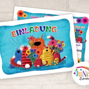 Einladungskarten zum Kindergeburtstag Mädchen Jungen Katzen Einladungen zum Geburtstag für Kinder Tiere (für 6 bis 12 Personen)