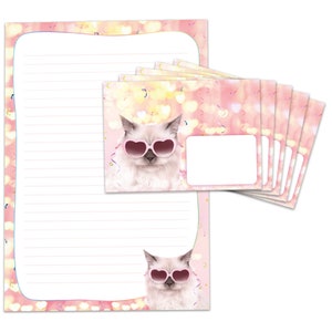 Briefpapier als Block + 15 Briefumschläge Katze Kindermotiv für Jungen Mädchen
