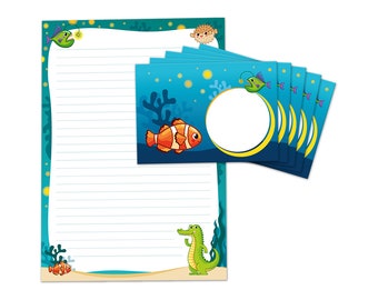 Stationery as notepad + 15 envelopes crocodile children's motif