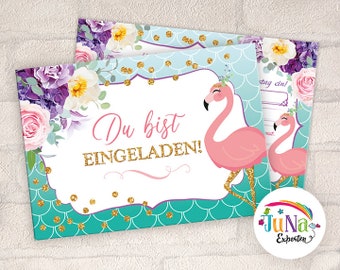 Einladungskarten zum Kindergeburtstag für Mädchen Flamingo Einladungen zum Geburtstag Geburtstagseinladungen Kinder (für 6 bis 12 Personen)