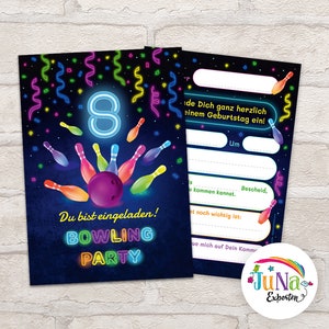 Einladungskarten zum 8. Kindergeburtstag Bowling Mädchen Jungen Einladungen achte Geburtstag  Geburtstagseinladungen (für 6 bis 18 Personen)