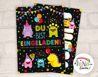 Einladungskarten zum Kindergeburtstag Mädchen Jungen lustige Monster Einladungen Geburtstag Kinder (für 6 bis 12 Personen)