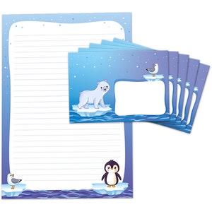 Briefpapier als Block + 15 Briefumschläge Pinguin Kindermotiv Mädchen Jungen