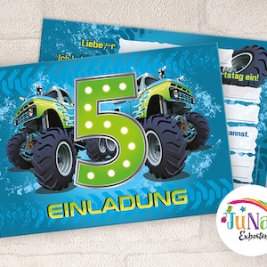 Einladungskarten zum 5. Kindergeburtstag Monster-Truck Jungen Einladungen zum fünften Geburtstag Kinder (für 6 bis 12 Personen)