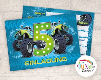 Monster Truck Boys 5th Birthday Invitation Cards Kids Fifth Birthday Invitations (for 6 to 12 people)