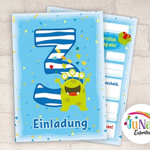 Einladungskarten zum 3. Geburtstag Mädchen Jungen lustige Monster Einladungen dritte Geburtstag Kindergeburtstag ( für 6 bis 12 Personen)