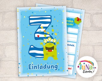 Einladungskarten zum 3. Geburtstag Mädchen Jungen lustige Monster Einladungen dritte Geburtstag Kindergeburtstag ( für 6 bis 12 Personen)