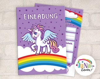 Einladungskarten zum Kindergeburtstag Mädchen Einhorn Unicorn Einladungen Geburtstag Kinder (für 6 bis 12 Personen)