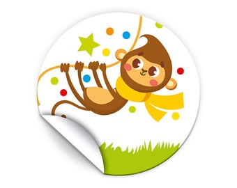 Sticker monkey labels for gift wrapping, 4 cm/round (set of 12, 16, 24, 36, 48, 60, 72 or 96 pieces)