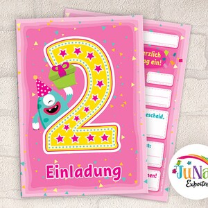 Einladungskarten zum 2. Geburtstag Mädchen lustige Monster Einladungen zweite Geburtstag Kindergeburtstag ( für 6 bis 12 Personen)