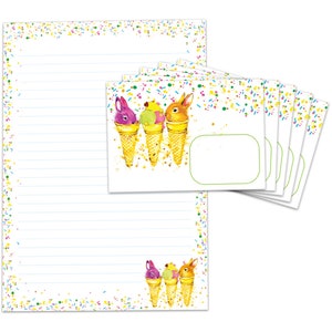 Briefpapier als Block + 15 Briefumschläge Kaninchen Kindermotiv für Jungen Mädchen