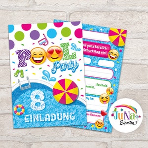 Einladungskarten zum 8. Kindergeburtstag Mädchen Jungen Schwimmbad Einladungen achte Geburtstag Kinder Pool-Party  (für 6 bis 12 Personen)