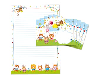 Stationery as notepad + 15 envelopes animals children's motif