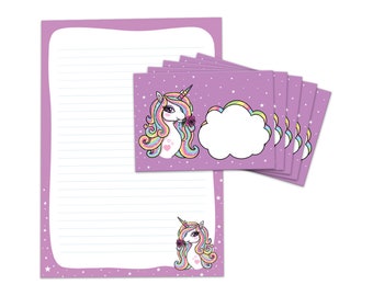 Stationery as a block + 15 envelopes unicorn children's motif for girls