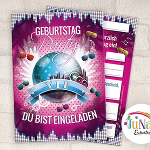 Einladungskarten zum Kindergeburtstag Mädchen Disco VIP Erwachsene Einladungen Geburtstag Kinder (für 6 bis 12 Personen)