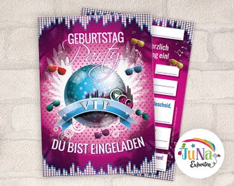 Einladungskarten zum Kindergeburtstag Mädchen Disco VIP Erwachsene Einladungen Geburtstag Kinder (für 6 bis 12 Personen)