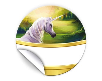 Aufkleber Einhorn Unicorn Etiketten für Geschenkverpackung, 4 cm/rund (Set aus 12, 16, 24, 36, 48, 60, 72 oder 96 Stück)