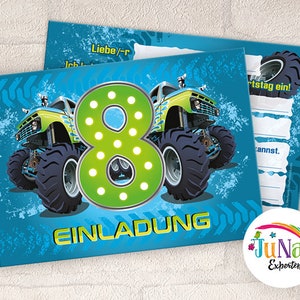 Einladungskarten zum 8. Kindergeburtstag Monster-Truck Jungen Einladungen zum achten Geburtstag Kinder (für 6 bis 12 Personen)