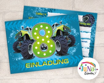 Einladungskarten zum 8. Kindergeburtstag Monster-Truck Jungen Einladungen zum achten Geburtstag Kinder (für 6 bis 12 Personen)