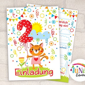 Einladungskarten zum 2. Geburtstag Mädchen Katze Einladungen zweite Geburtstag Kindergeburtstag (für 6 bis 12 Personen)