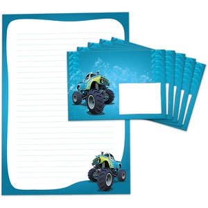 Stationery as notepad 15 envelopes monster truck children's motif image 1