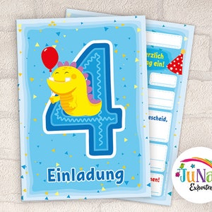 Einladungskarten zum 4. Geburtstag Mädchen Jungen lustige Monster Einladungen vierte Geburtstag Kindergeburtstag (für 6 bis 12 Personen)