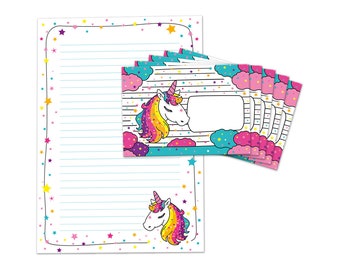 Stationery as notepad + 15 envelopes unicorn children's motif