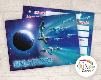 Invitation cards for children's birthday boys space rocket invitations birthday children (for 6 to 12 people)