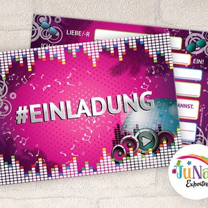 Einladungskarten zum Kindergeburtstag Disco Kinder VIP Erwachsene Einladungen Geburtstag Mädchen (für 6 bis 12 Personen)