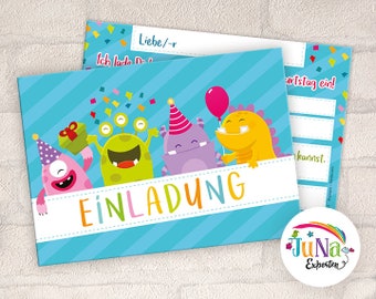 Invitation cards for children's birthday girls boys funny monster invitations birthday children (for 6 to 12 people)