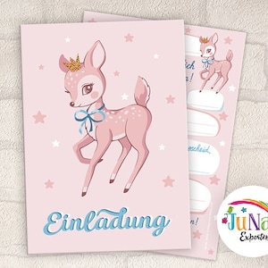 Einladungskarten zum Kindergeburtstag Bambi Reh  Mädchen Einladungen Geburtstag Kinder Geburtstagseinladungen (für 6 bis 12 Personen)