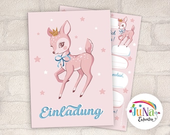 Einladungskarten zum Kindergeburtstag Bambi Reh  Mädchen Einladungen Geburtstag Kinder Geburtstagseinladungen (für 6 bis 12 Personen)