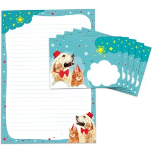 Briefpapier als Block + 15 Briefumschläge Katze und Hund Kindermotiv für Jungen Mädchen
