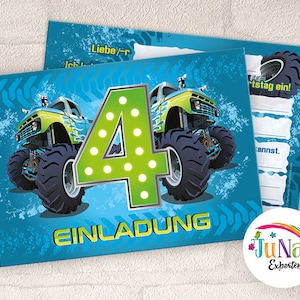 Einladungskarten zum 4. Kindergeburtstag Monster-Truck Jungen Einladungen zum vierten Geburtstag Kinder (für 6 bis 12 Personen)