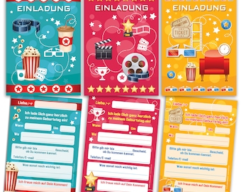 Einladungskarten zum Kindergeburtstag Mädchen Jungen Kino Einladungen Geburtstag Kinder (für 6 bis 12 Personen)