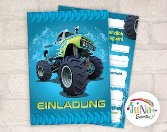 Invitation cards for children's birthday monster truck boys invitations birthday children (for 6 to 12 people)