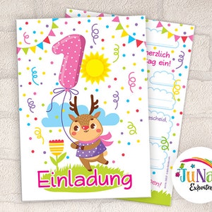 Einladungskarten zum 1. Geburtstag Mädchen Reh Einladungen erste Geburtstag Kindergeburtstag (für 6 bis 12 Personen)