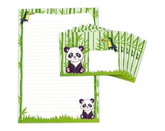 Briefpapier als Block + 15 Briefumschläge Panda Kindermotiv Mädchen Jungen