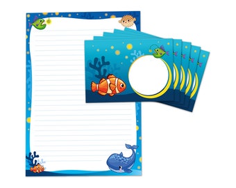 Stationery as notepad + 15 envelopes whale children's motif