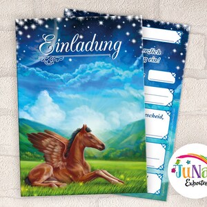 Einladungskarten zum Kindergeburtstag Einhorn Pegasus Mädchen Einladungen Geburtstag Kinder (für 6 bis 20 Personen)