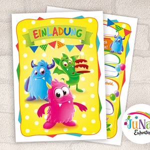 Einladungskarten zum Kindergeburtstag Mädchen Jungen lustige Monster Einladungen Geburtstag Kinder (für 6 bis 12 Personen)