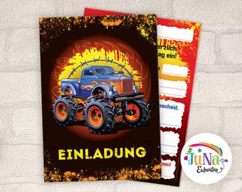 Invitation cards for children's birthday monster truck boys invitations birthday children (for 6 to 12 people)