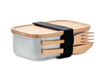 Lunch box "Friesland", lunch box made of stainless steel and bamboo. With cutlery. 600ml.