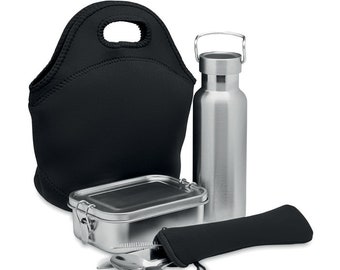 Lunchbox Set "Nordic" Brotdose (600ml), doppelwandiger Isolierflasche (500ml) und Besteck aus Edelstahl mit Neoprentasche und Reißverschluss