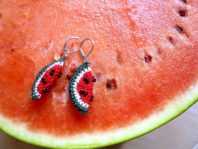 Melonen Ohrringe, Ohrhänger, Melon, crochet, häkeln Bild 3